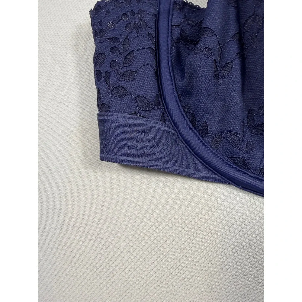 Victoria's Secret PINK Navy Blue Floral Lace Unlined Underwire Bra Large NWT